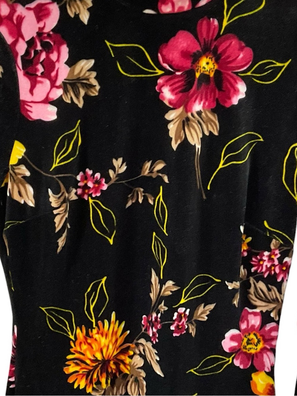 Venus Sz SM Black Velvet Bodycon Midi Dress Long Sleeve Mock Neck Floral Y2K - Picture 10 of 16